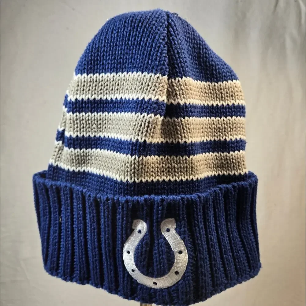 NFL Indianapolis Colts Basic Cuff Knit Hat In Blue, White And Grey Knit Beanie